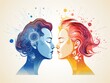 Two women with blue and red hair are kissing each other