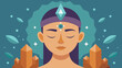 © Justlight - A closeup of a persons face eyes closed in relaxation with crystals p on their forehead temples and chest as a practitioner administers