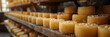 Whole Wheel Cheese on Shelves from the Netherlands,
Cheeseheads with lie on the shelves of the storage 