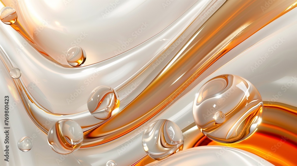 3D abstract background with white and orange elements. White glossy ...