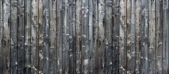  Vertical wooden fence made from rough grey planks with cracks, nails, and scratches. Old horizontal wood texture.