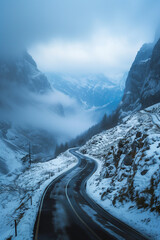 Wall Mural - beautiful view on foggy road in the mountains