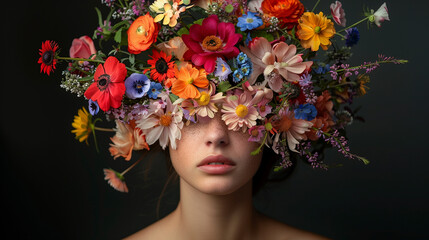 Wall Mural - portrait of beautiful girl with flowers on head