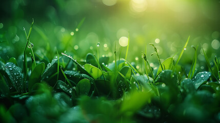 Wall Mural - grass with dew drops in the morning
