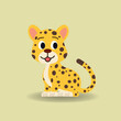 Baby Jaguar cartoon. vector illustration.Cheetah sitting with yellow background.Alphabet animal concept