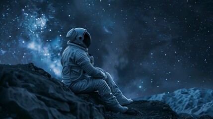 Wall Mural - astronaut sitting observing the night sky
