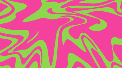 Wall Mural - Psychedelic trippy retro background in groovy y2k style. Simple abstract vector illustration. Liquid marble texture, wavy or swirly print in pink and acid green colors.