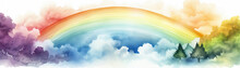 Watercolor Rainbow Arc On White, Broad Brush Strokes, Eyelevel, Bright Daylight