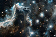 Artistic creation of a cat silhouette merging with a night sky full of twinkling stars, illustrating peace and the cosmos' infinity