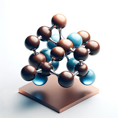 Illustration featuring a minimalist design of a cacao water molecule, combining cacao and water atoms in an artistic representation on a white background, emphasizing the science of deliciousness.