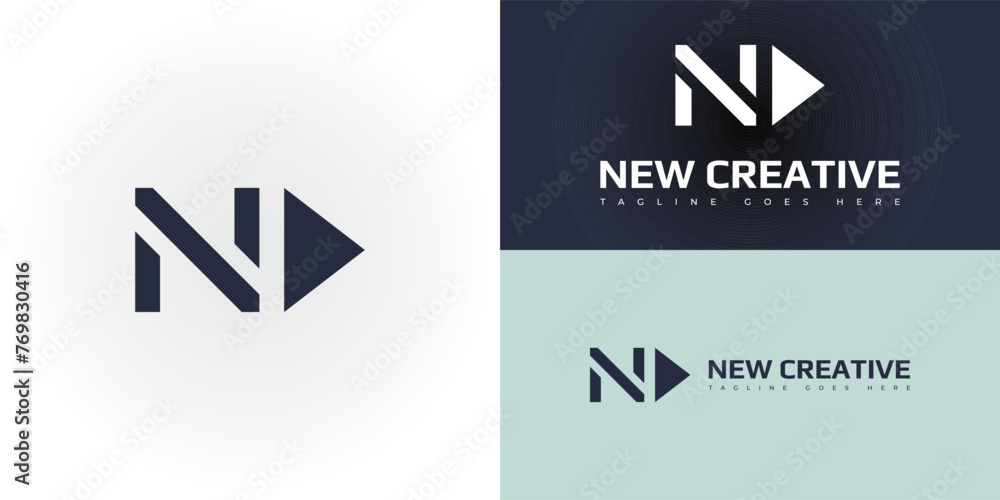 abstract negative space initial letter NC or CN logo in deep blue color ...