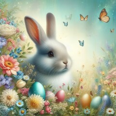 Wall Mural - Bunny Easter landscape