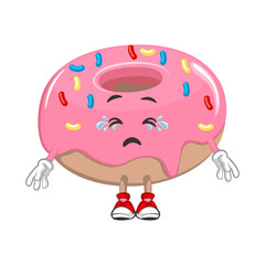 Wall Mural - cute donut mascot character vector illustration in sad and crying