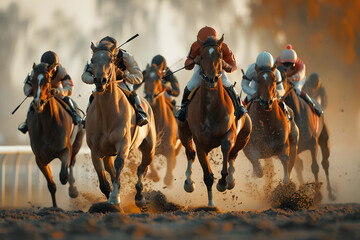 Wall Mural - Horses running in a group on a racetrack
