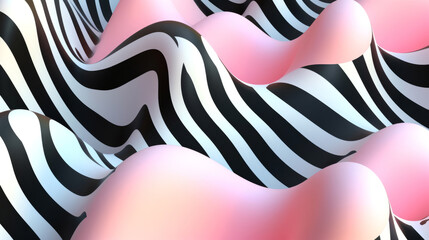Wall Mural - A pink and black striped wave. The pink and black stripes are very close together, creating a sense of movement and energy. The wave appears to be flowing and dynamic, with the pink