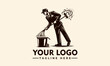 Cleaning Service Worker Janitor Logo Cleaner with mop and pail vector image