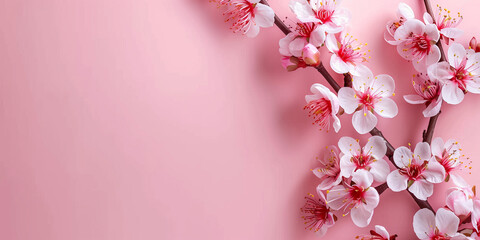 Poster - Close-Up of Pink Cherry Blossom Flowers Against Soft Pink Background