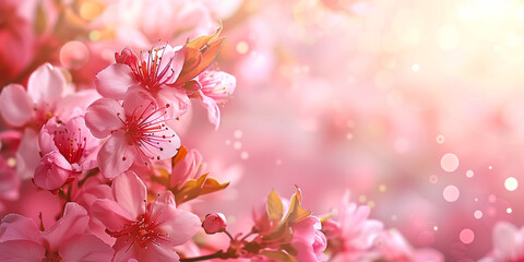 Poster - Pink Cherry Blossoms with Bright Bokeh and Sunlight