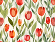 Vibrant Watercolor Illustration of Red Tulips with Green Leaves