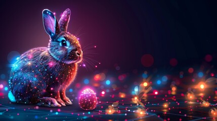Aufkleber - The Easter banner with egg and bunny is in digital style. The Easter background is designed in a technological style.