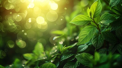 Fototapete - An image of a green texture background, blurred and bokeh photos under a tree, with a nature or bio theme.