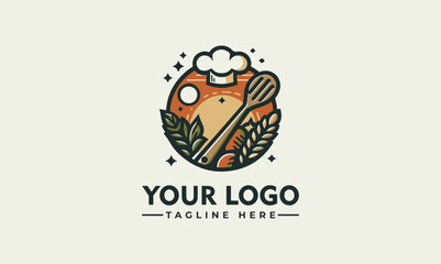 Poster - cooking logo Sketch style cooking lettering. For badges, labels, logo, bakery shop, grill, street festival, farmers market, country fair, shop, kitchen classes, cafe, food studio. Hand drawn vector