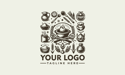 Poster - cooking logo Sketch style cooking lettering. For badges, labels, logo, bakery shop, grill, street festival, farmers market, country fair, shop, kitchen classes, cafe, food studio. Hand drawn vector