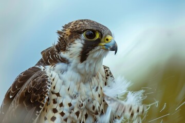 Wall Mural - falcon with feathers ruffled by strong winds