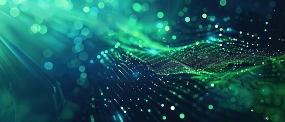 Wavy green neon line digital technology background