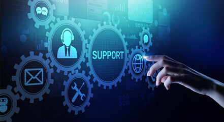 Fototapete - Support button on virtual screen. Customer service and communication concept.