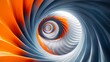 A mesmerizing blue and orange spiral with a white center fills the frame. The spiral's smooth curves and vibrant colors create a sense of movement and energy.