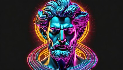 Wall Mural - Generated image of greek statue with neon