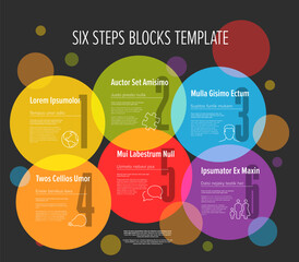 Canvas Print - Six circle steps in cycle progress template on dark background