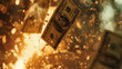 Close-up view of money banknotes burned in the fire pile, money depreciates and investment loss concept.