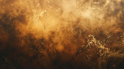 Wall Mural - Luxurious gold and brown gradient background with grungy spray texture and glowing light, Abstract vintage-inspired digital art