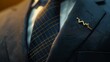 Macro shot of a chest wearing a suit, the tie clip shaped like a stock market graph, 20 free space on the side for expanding economic opportunities low noise