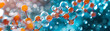 © nopommajun - Depiction of a molecule model in vibrant orange and blue hues made through 3D illustration technology