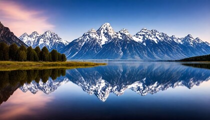 Wall Mural - a beautiful landscape of mountains, trees,  and the lake