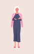 Portrait of an elderly woman stands full-length with arms crossed. Grandmother. Vector flat illustration