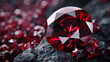 Strikingly clear red jewel resting on a dark, natural surface evokes a sense of luxury and perfection