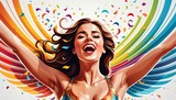 Fototapeta  -   A woman in a bikini with vibrant swirls and confetti adorning her neck and arms
