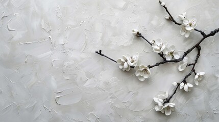 Wall Mural - Elegant curves of a floral branch delicately placed on a white canvas.
