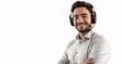 Friendly Customer Support Representative with Headset Over White Background