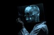 doctor hold film x ray head on solid dark background. ai generative