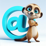 Fototapeta  - 3d suricate character and at icon, arobase symbol, Email address sign