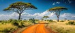 Beautiful landscape with tree in Africa. AI generated illustration