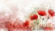 Abstract red poppy flowers on splashed watercolor background, digital watercolor painting