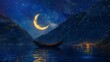 Crescent moon adorning the tranquil night inviting a journey of imagination and calm