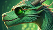 Portrait of the green Dragon with a sunglasses