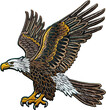 Majestic bald eagle in flight embroidered patch cut out on transparent background